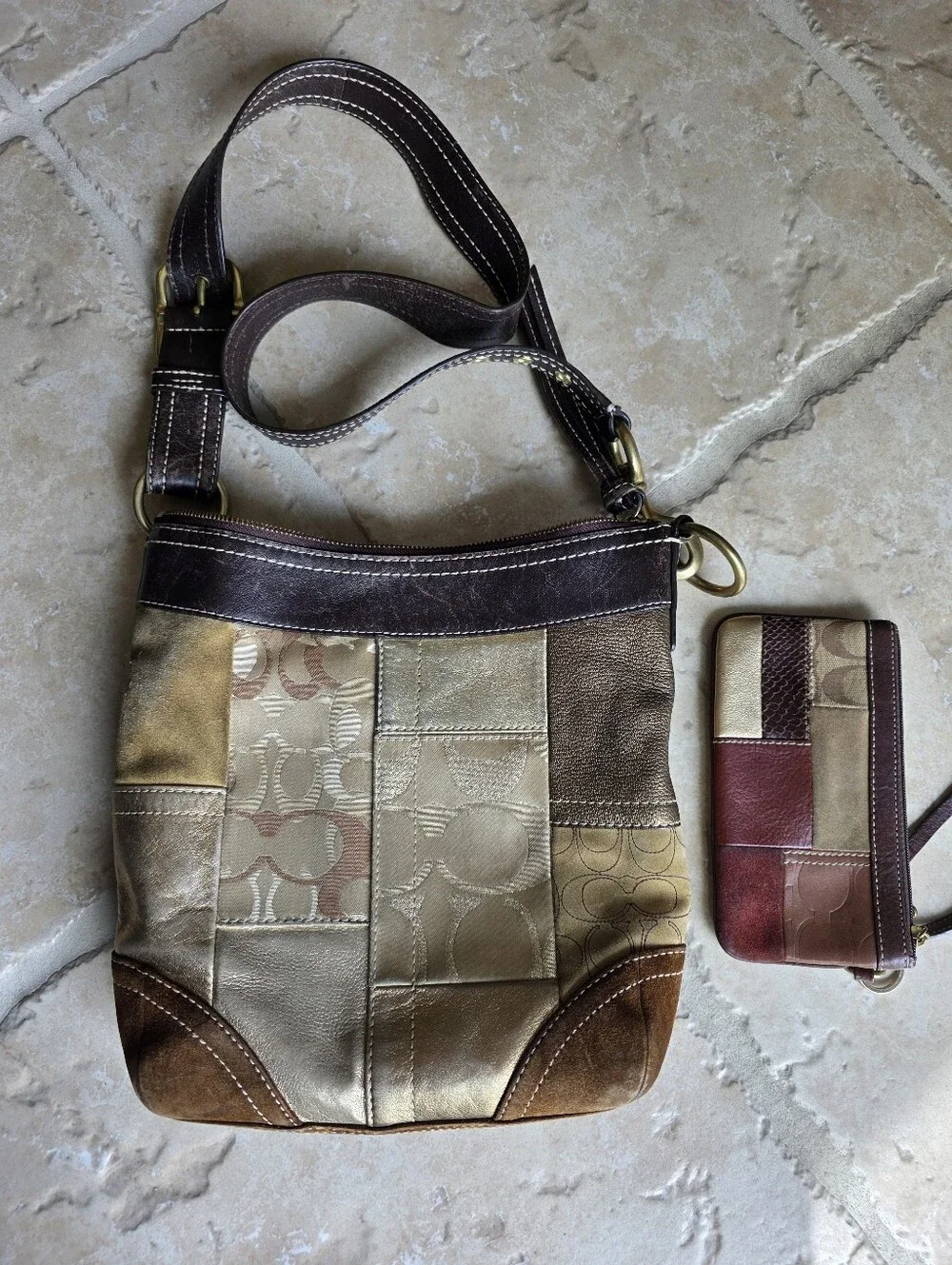 Y2K Era Coach Patchwork Hobo Bag. Gold and Brown